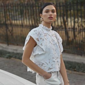 Anthropologie The Lainie High-Neck Lace Cutwork Blouse Size M
